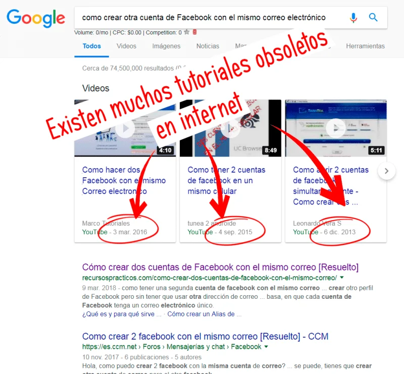 tutoriales obsoletos para aprender a crear otra cuenta de facebook con el mismo correo electrónico